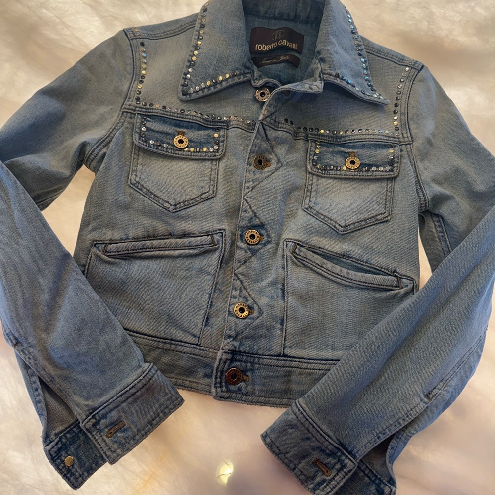 Roberto Cavalli Embellished Blue Denim Jacket